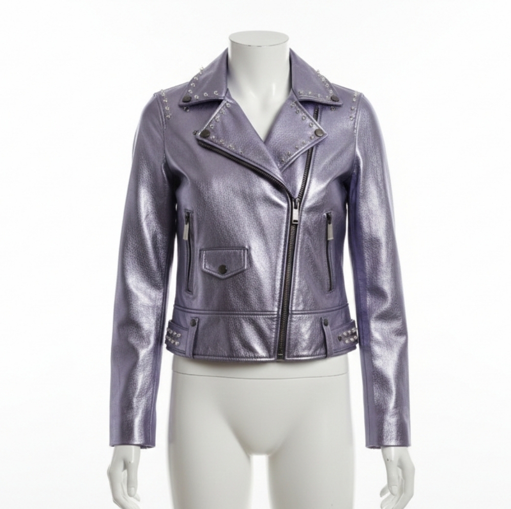 Jocelyn Metallic Purple Leather Jacket XS